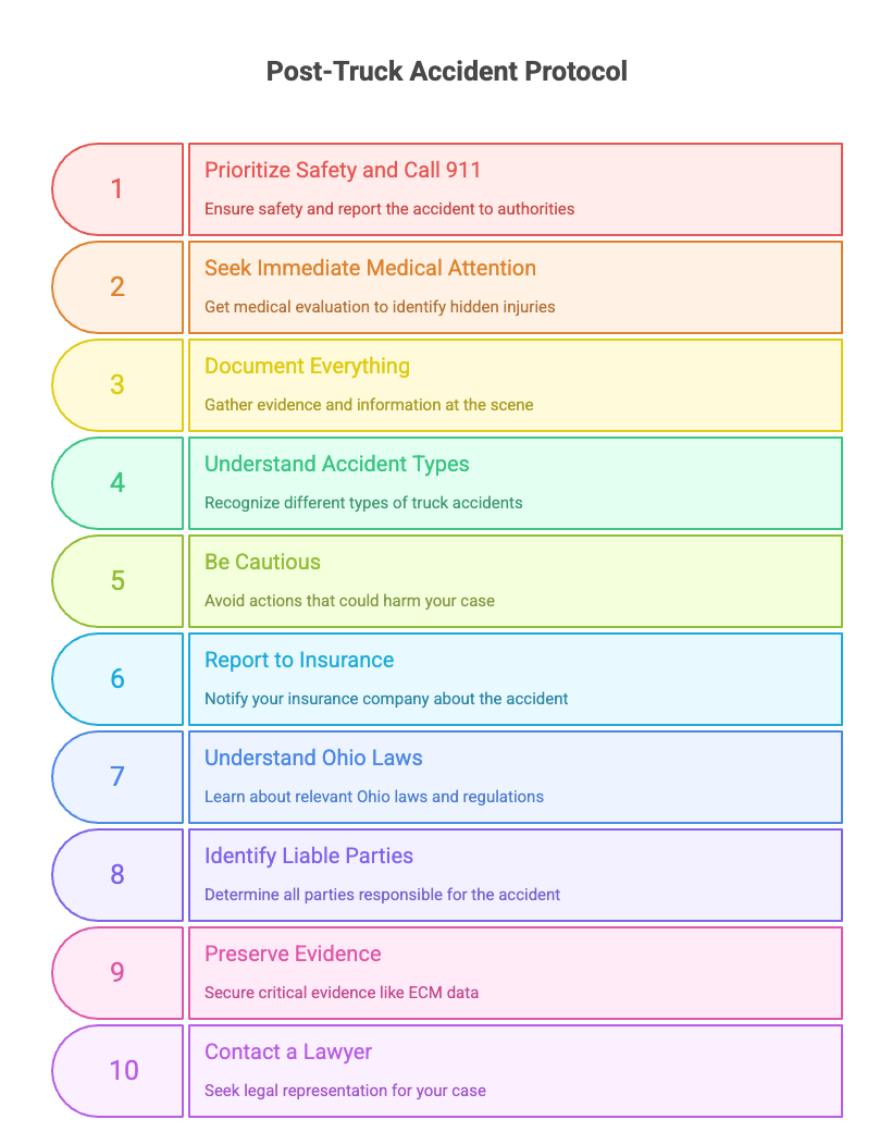 what to do if Injured in a Truck Accident in Ohio? 10 Steps to Take infographic.